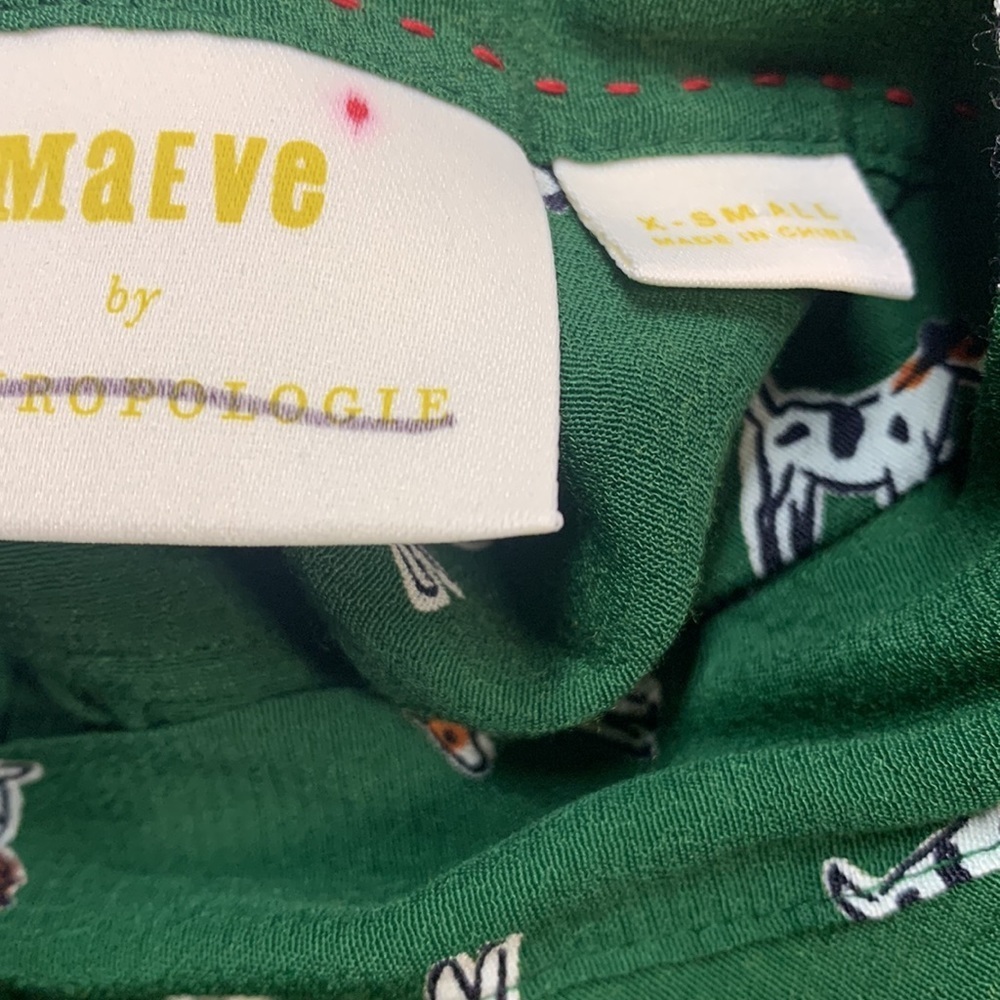 Anthropologie Maeve Adagio Ruffle Blouse Size XS
Green Dog Print - Picture 5 of 5